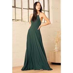 Lulus Mythical Kind of Love Maxi Dress Dark Green NWT